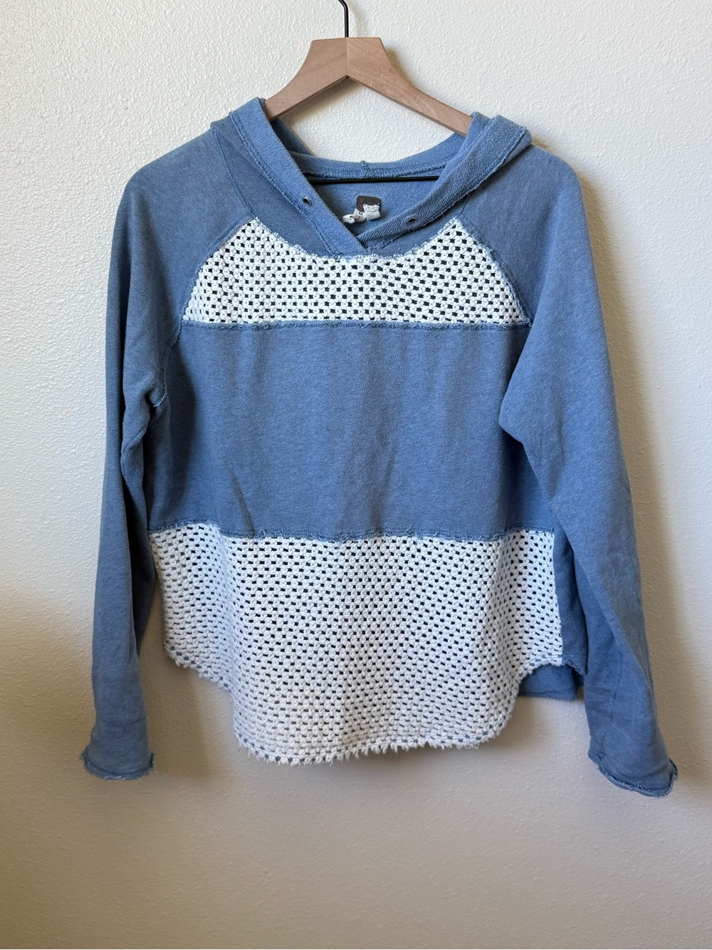 We The Free Blue and White Hooded Knit Pullover